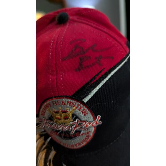 Vtg Budweiser Signed Kenny Bernstein Forever Red Tour Hat NHRA Drag Racing - Picture 8 of 11